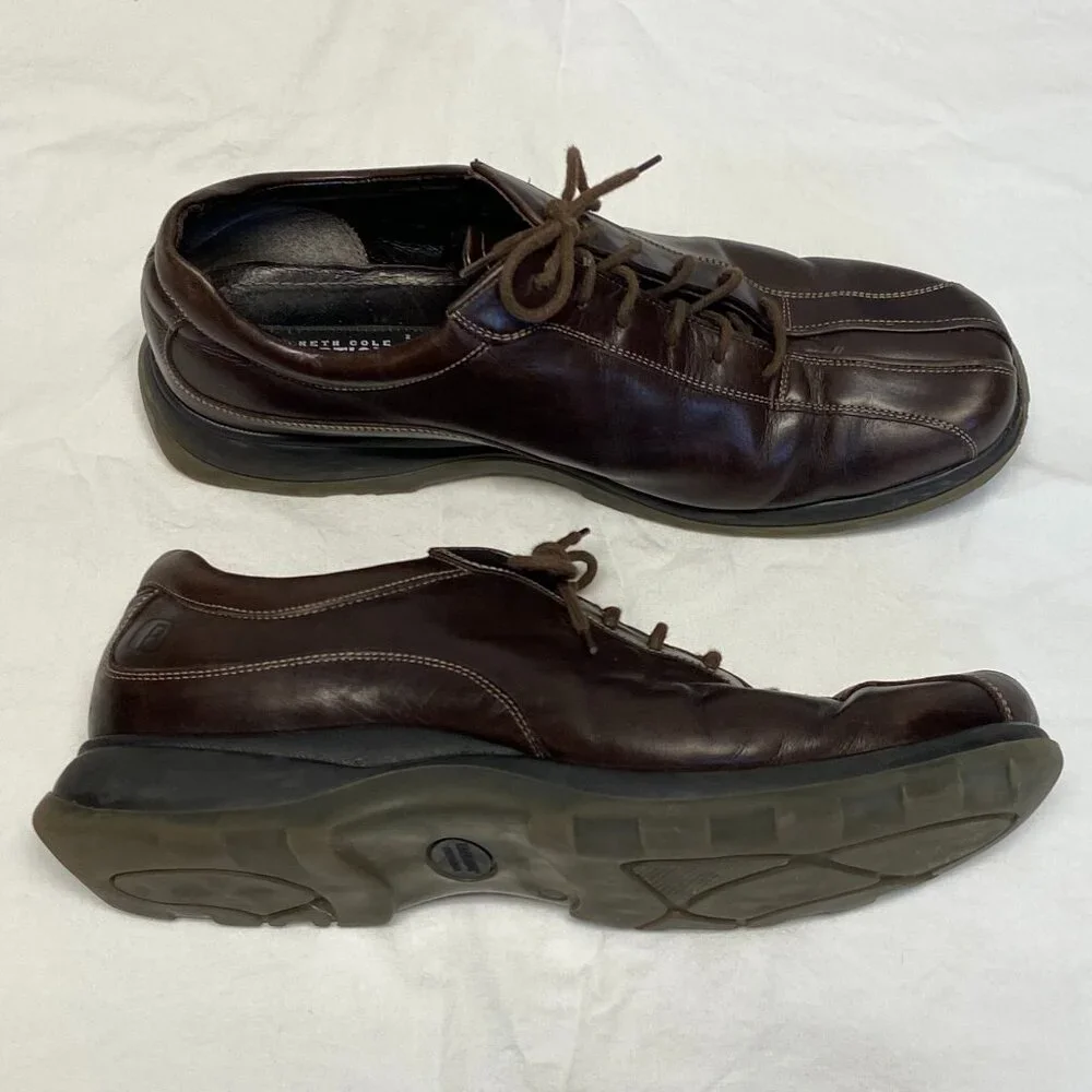 Kenneth Cole Reaction 12M Leather Tie Oxford Bowling Style Shoes Italy Split-Toe
